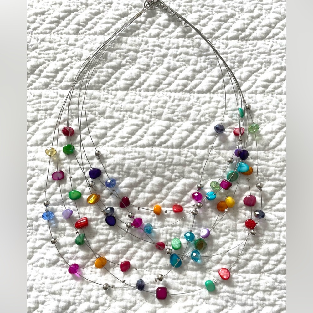 New!!!Multi Layered Shell Illusion Necklace Earring Set Colorful. - Picture 2 of 2